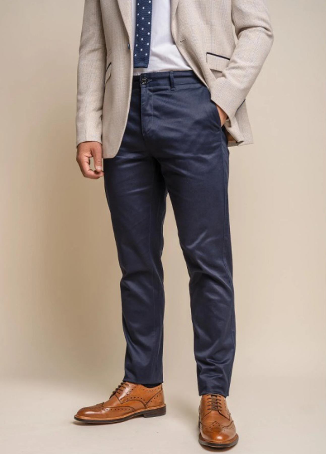 Cavani Power Grey 3 Piece Contrast Suit With Navy Chinos - Image 5