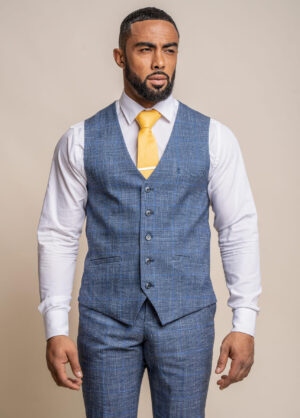 Cavani Phantom Blue Slim Fit Check Waistcoat