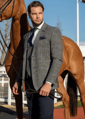 Cavani Power Grey 3 Piece Contrast Suit With Navy Chinos