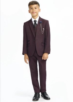 Cavani Boys Caridi Maroon Wine Check 3 Piece Suit