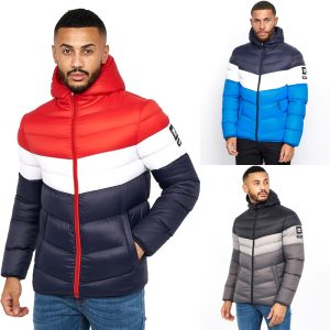 Men's Crosshatch Mid Length Bubble Coat Padded Hooded Jacket