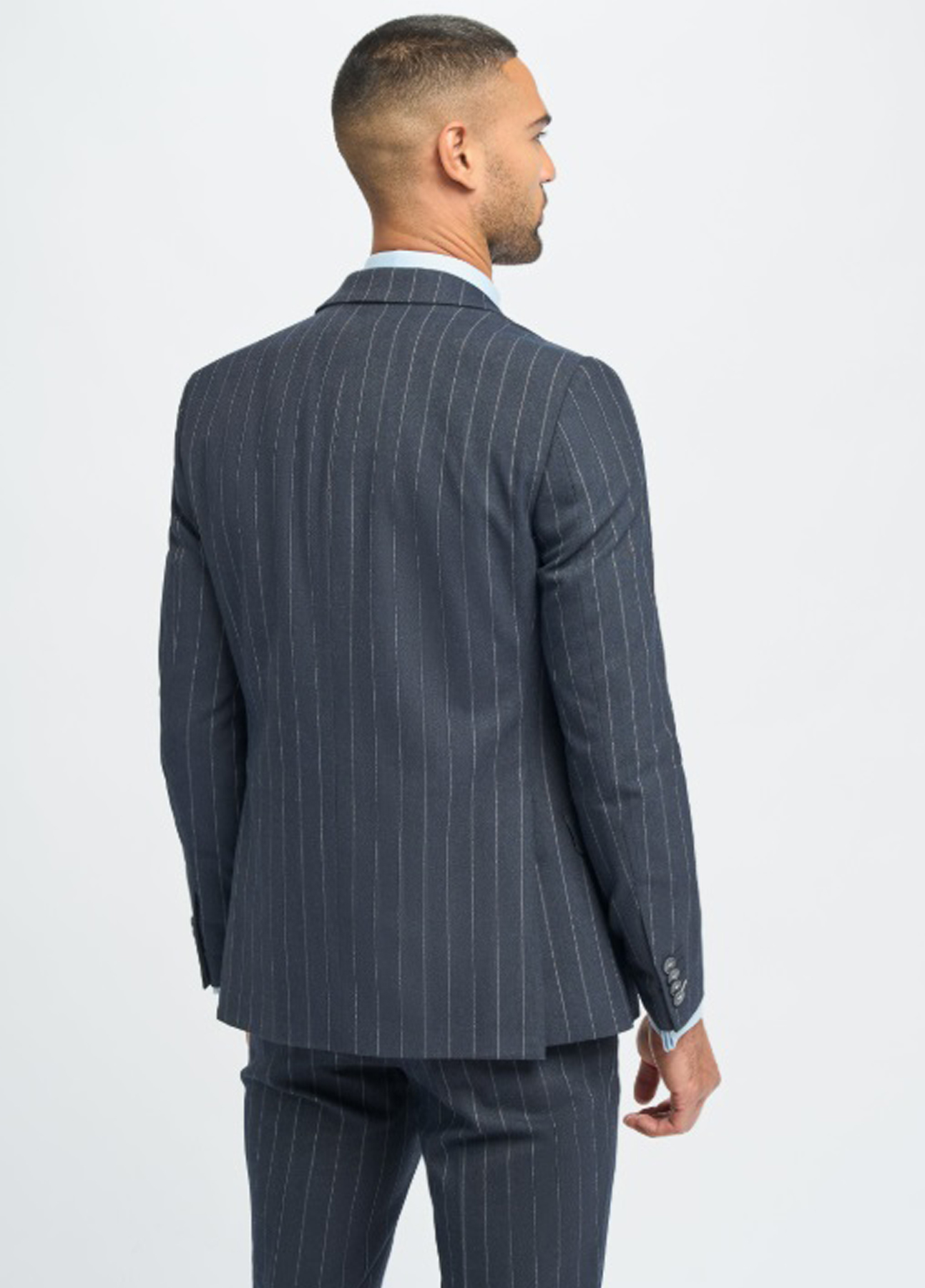 Cavani Navy Blue Formal Office Pinstripe 3 Piece Slim Fit Suit - Image 3