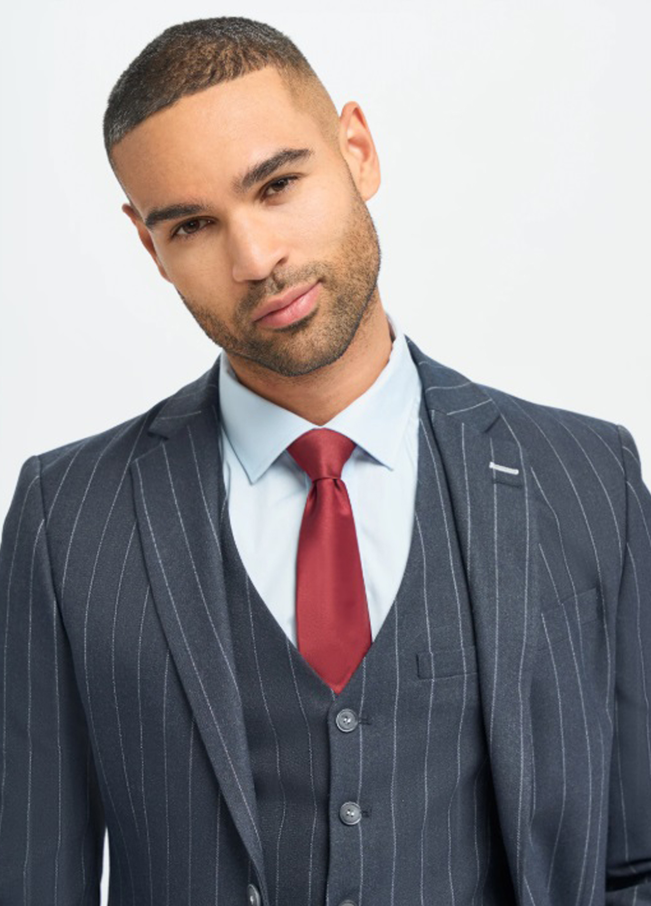 Cavani Navy Blue Formal Office Pinstripe 3 Piece Slim Fit Suit - Image 4