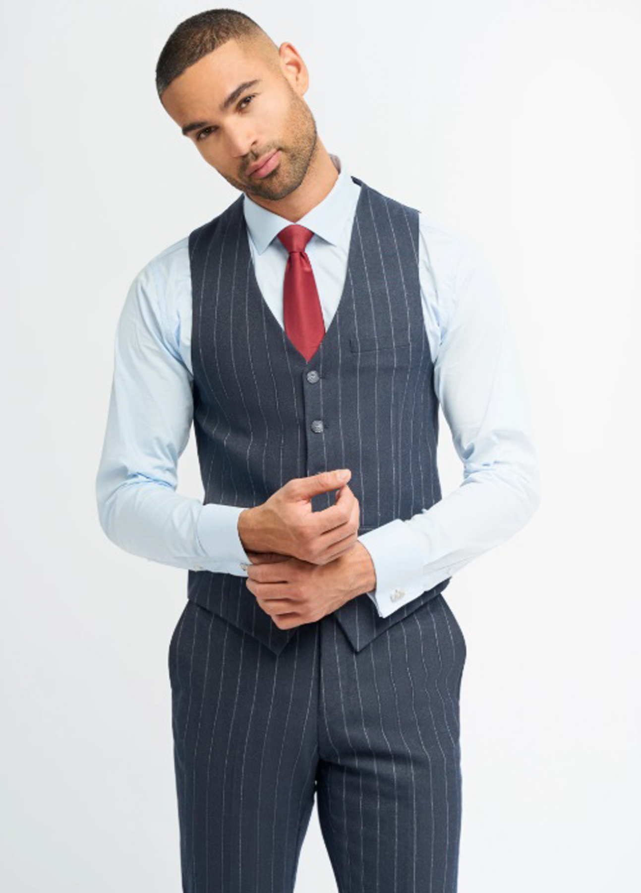 Cavani Navy Blue Formal Office Pinstripe 3 Piece Slim Fit Suit - Image 6