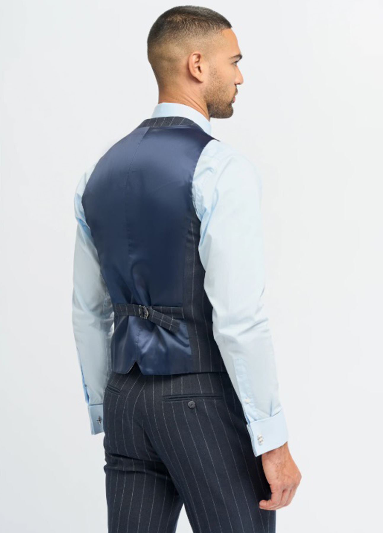 Cavani Navy Blue Formal Office Pinstripe 3 Piece Slim Fit Suit - Image 7
