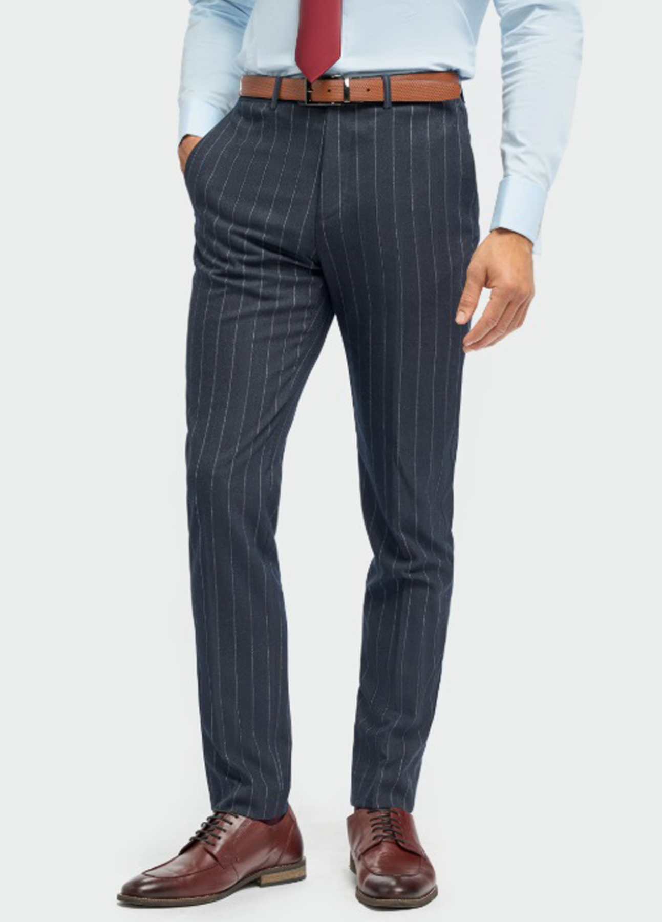 Cavani Navy Blue Formal Office Pinstripe 3 Piece Slim Fit Suit - Image 8