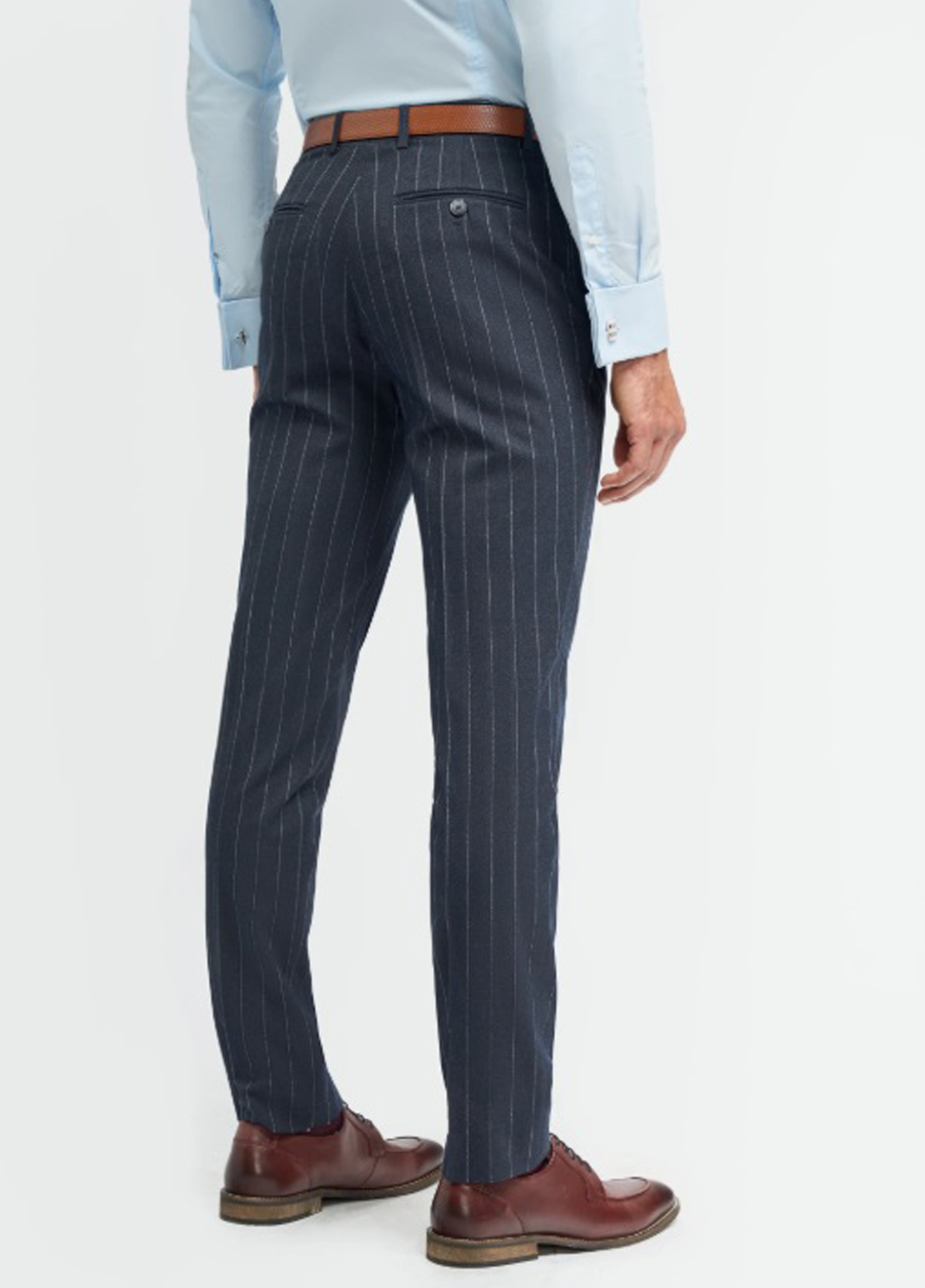 Cavani Navy Blue Formal Office Pinstripe 3 Piece Slim Fit Suit - Image 9