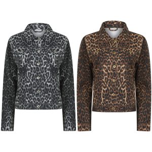 Womens Leopard Print Denim Jacket Summer Fashion Coat