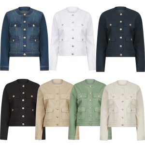 Women's Stretch Denim Biker Jacket Crew Neck Fashion Coat