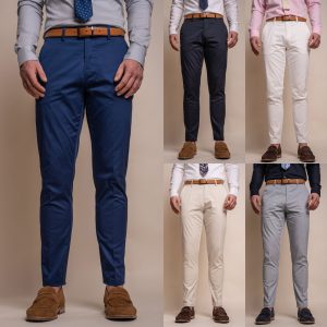 Mens Cavani Smart Formal Slim Fit Trousers Style Chinos