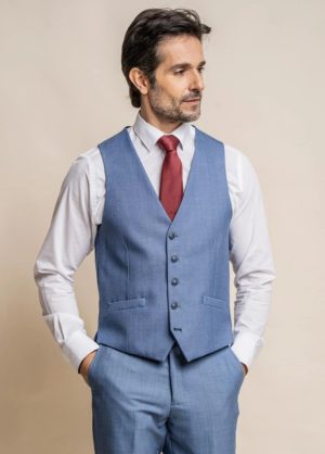 Cavani Blue Jay Sky Blue Slim Fit Waistcoat