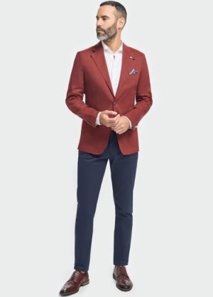 Cavani Red Rust Linen Blazer 2 Piece Contrast Suit Navy Chinos