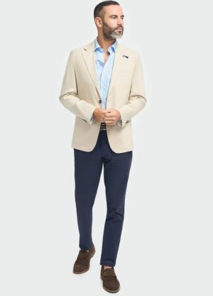 Cavani Cream Linen Blazer 2 Piece Contrast Suit Navy Chino's