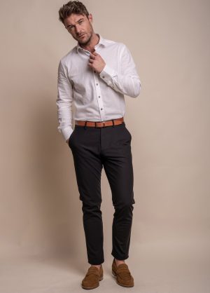 Men's Cavani Black Trousers Smart Formal Slim Fit Suit Pants