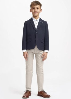 Boys Cavani 2 Piece Contrast Suit Navy Blazer & Beige Chino's
