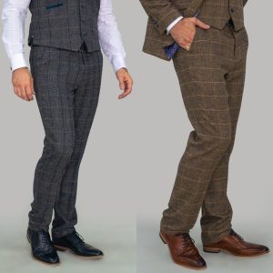 Men's Cavani Plus Size Tweed Check Suit Trousers Slim Fit