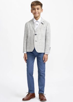 Boys Cavani 2 Piece Contrast Suit Grey Blazer & Blue Chino's