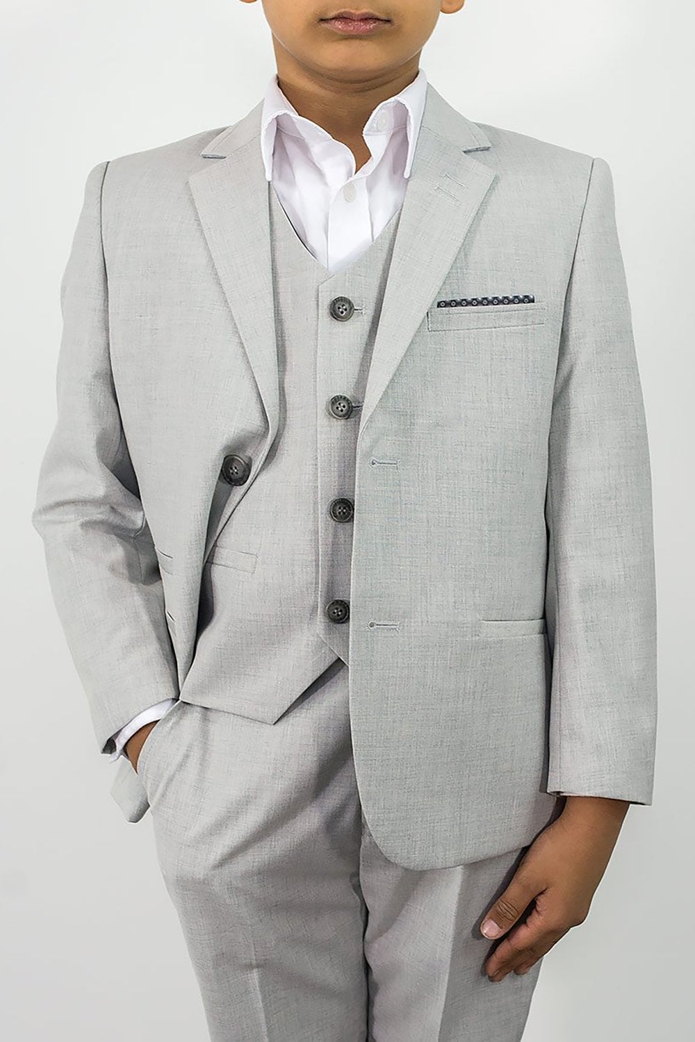 Boys Cavani Light Grey 3 Piece Contrast Suit
