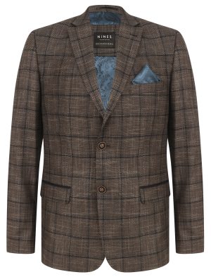 Men's Nines Brown Check Suit Blazer Slim Fit Size 36