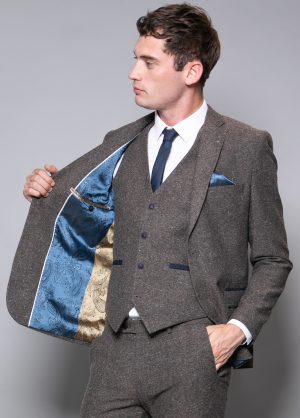 Men's Nines Brown Tweed Blazer & Wiastcoat 2 Piece Set