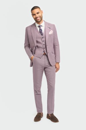 Men's Linen Blend Lilac 3 Piece Slim Fit Wedding Suit
