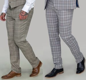 Cavani Smart Formal Check Slim Fit Suit Trousers