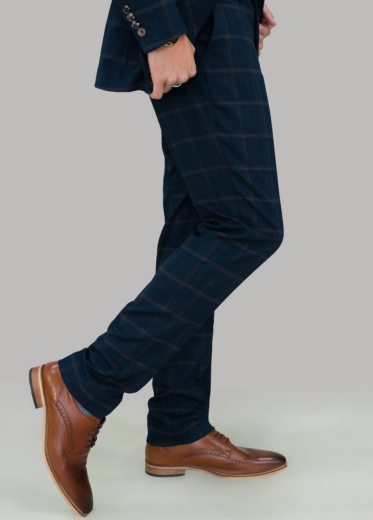 Cavani Connall Navy Blue Tweed Check Trousers Slim Fit