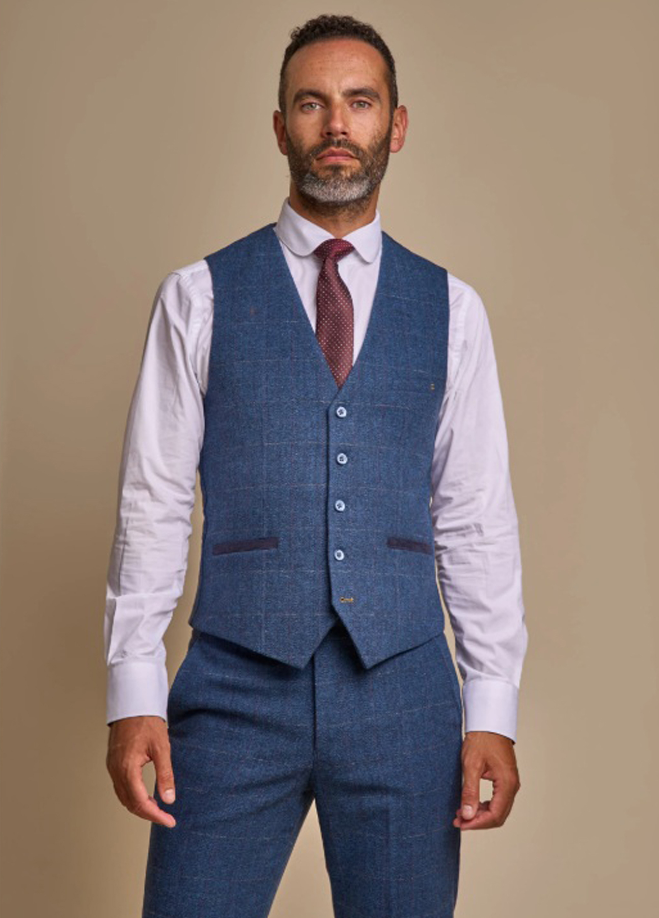 Men's Carnegi Navy Tweed Check 3 Piece Slim Fit Wedding Suit - Image 4