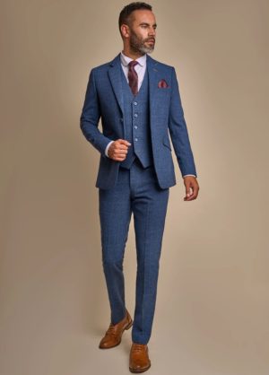 Men's Carnegi Navy Tweed Check 3 Piece Slim Fit Wedding Suit