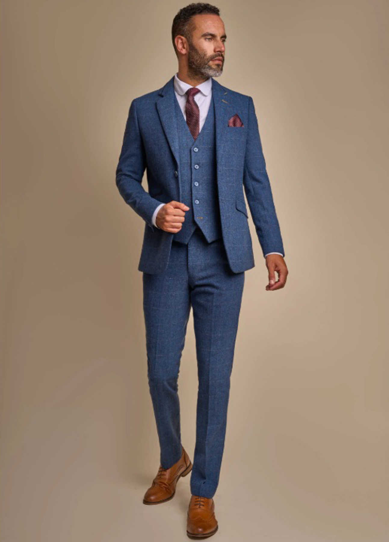 Men's Carnegi Navy Tweed Check 3 Piece Slim Fit Wedding Suit