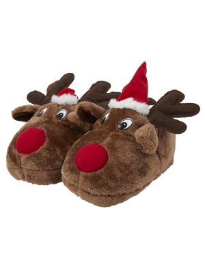 Women's Fluffy Reindeer Christmas Cosy Festive Slippers