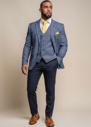 Cavani Contrast Blue Check 3 Piece Slim Fit Wedding Suit