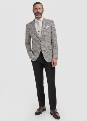 Cavani Beige Check 2 Piece Contrast Suit With Black Trousers
