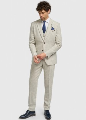 Cavani Cream Tweed Herringbone 3 Piece Slim Fit Suit