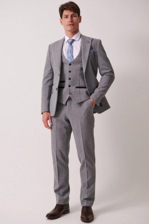 Marc Darcy Silver Grey Three Piece Tweed Slim Fit Suit