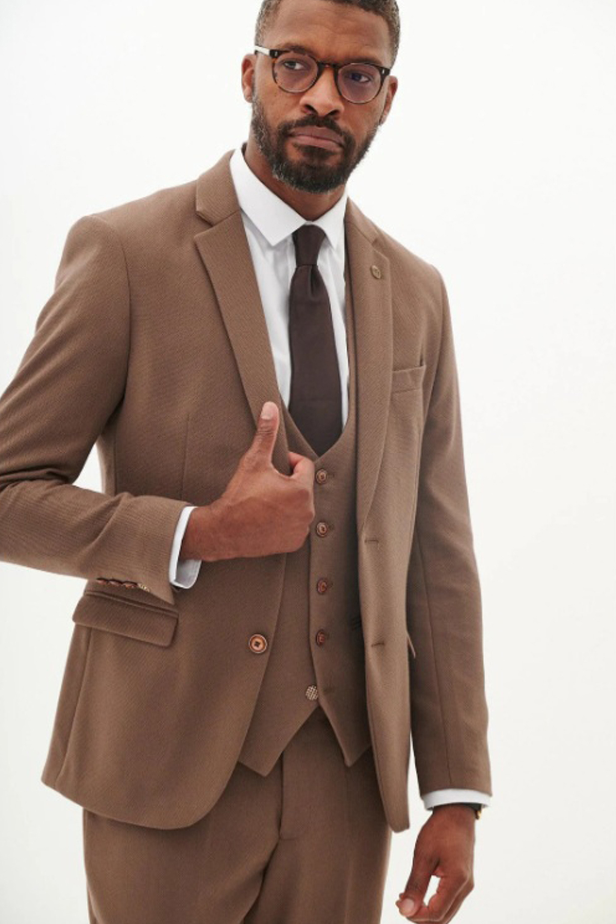 Marc Darcy Tan Brown 3 Piece Slim Fit Wedding Suit - Image 4