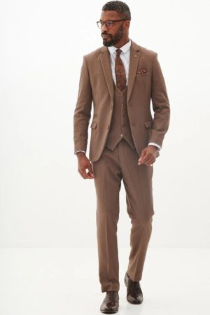 Marc Darcy Tan Brown 3 Piece Slim Fit Wedding Suit