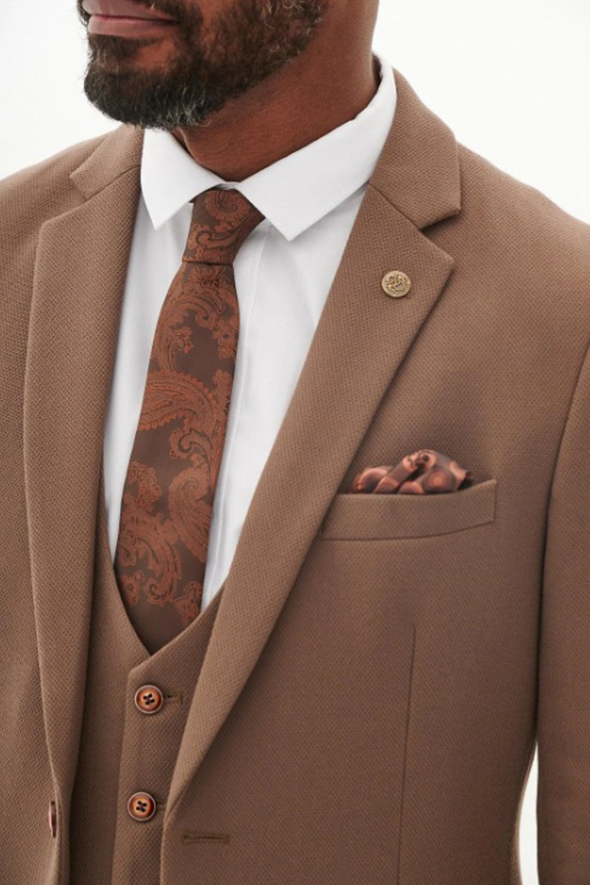 Marc Darcy Tan Brown 3 Piece Slim Fit Wedding Suit - Image 5