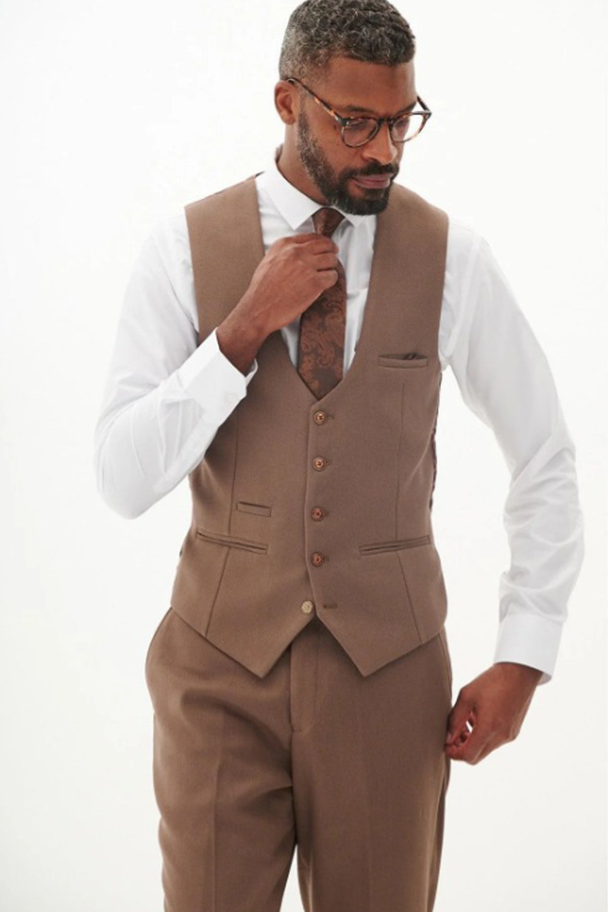 Marc Darcy Tan Brown 3 Piece Slim Fit Wedding Suit - Image 10